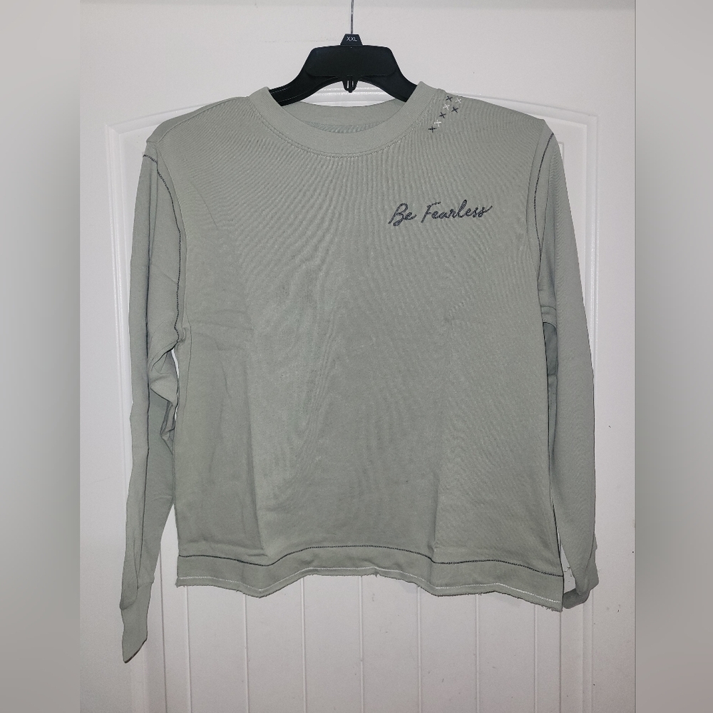 Grey State Sage Green Be Fearless Crewneck NWT Womens Size S/M